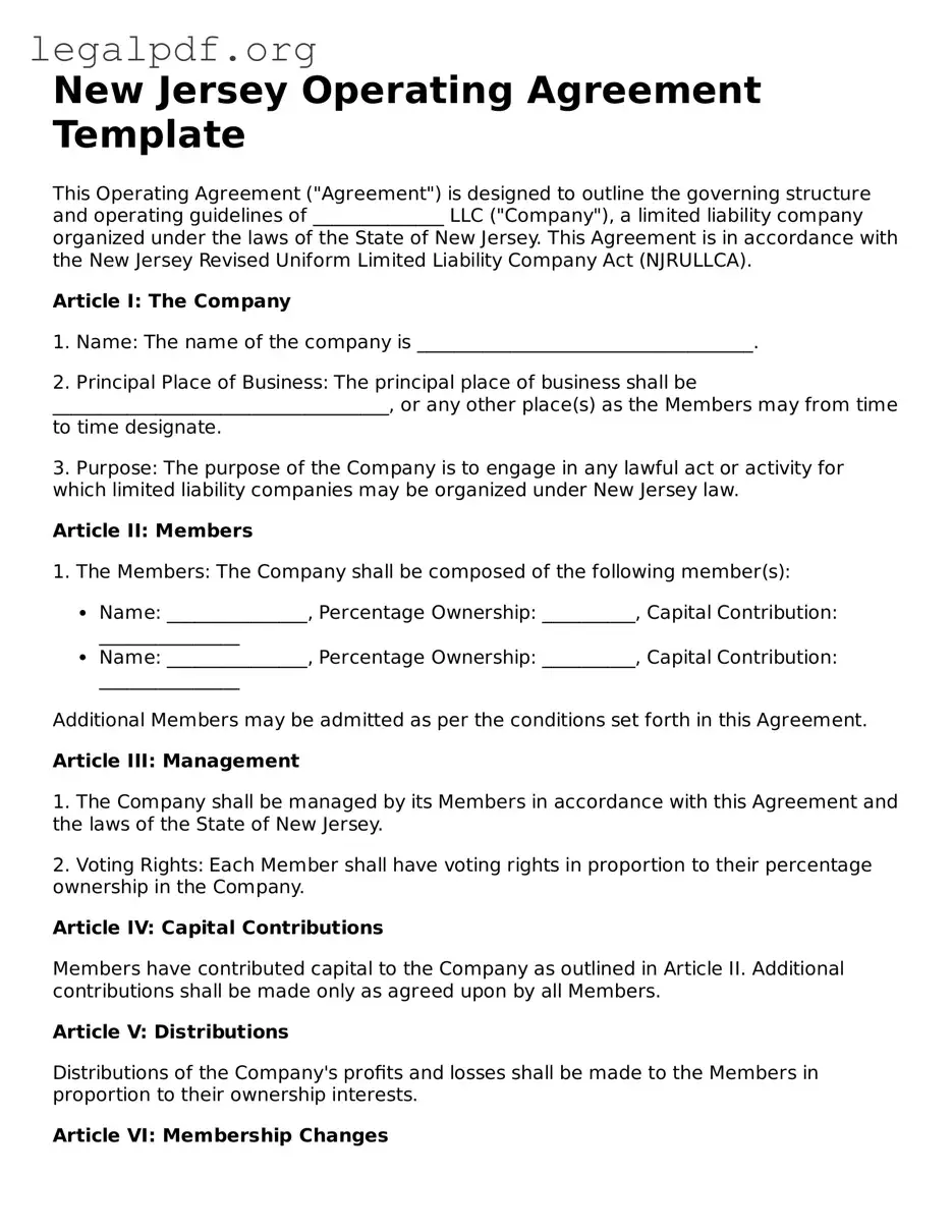 Valid  Operating Agreement Template for New Jersey