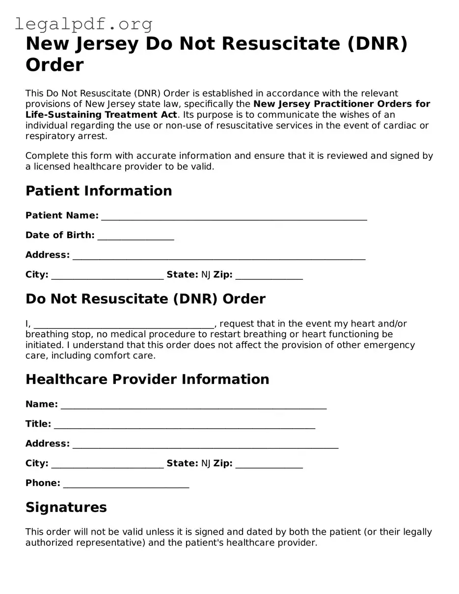 Valid  Do Not Resuscitate Order Template for New Jersey