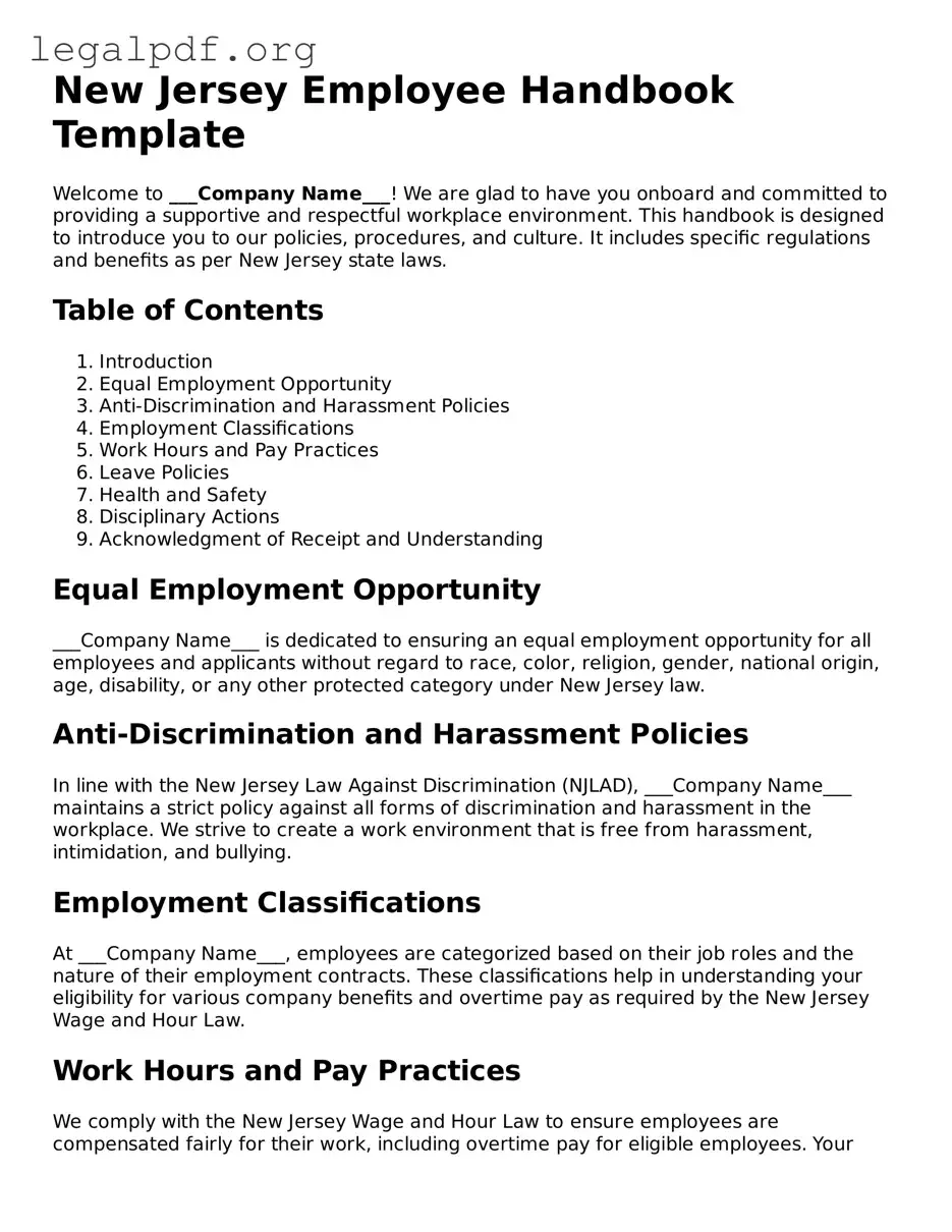 Valid  Employee Handbook Template for New Jersey
