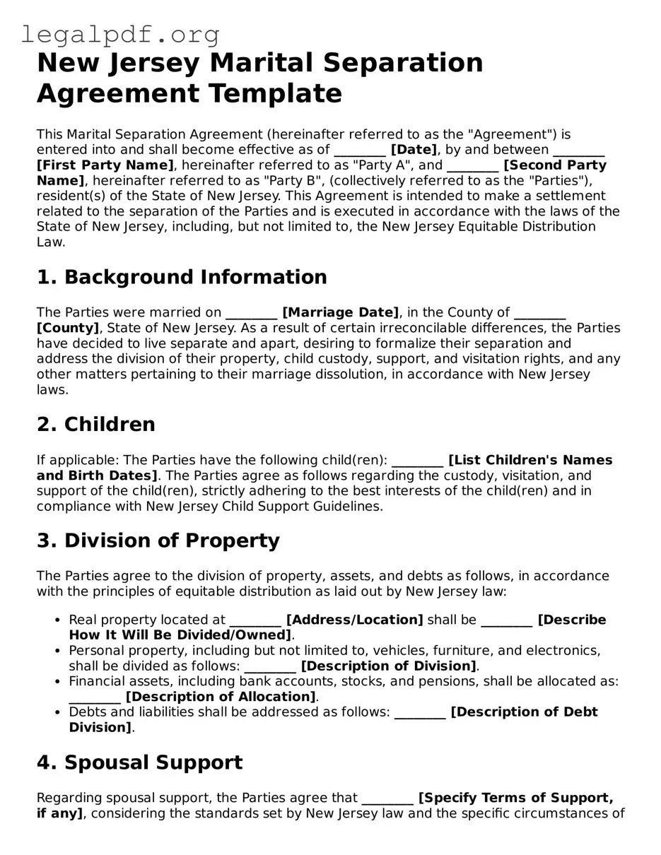 Valid  Marital Separation Agreement Template for New Jersey