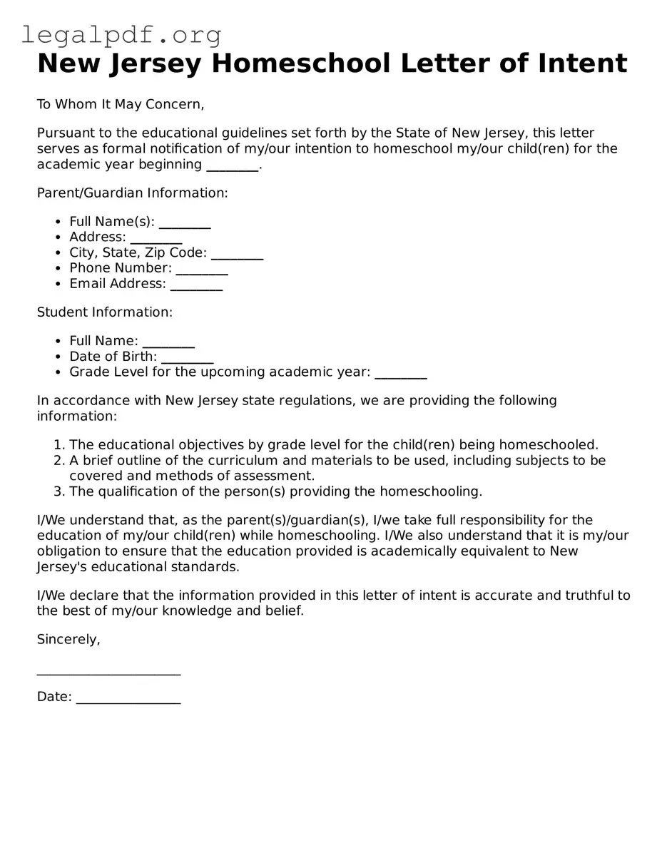 Valid  Homeschool Letter of Intent Template for New Jersey