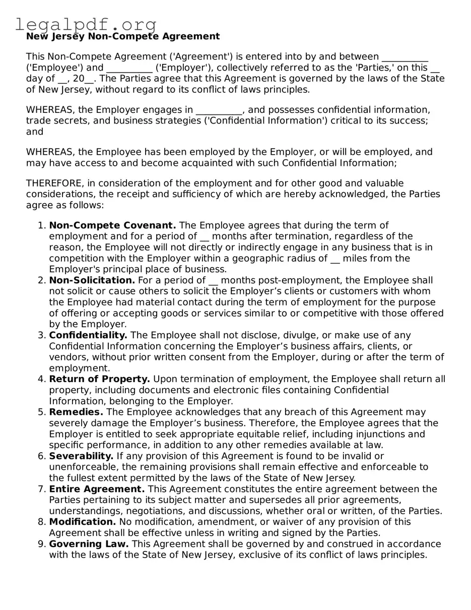 Valid  Non-compete Agreement Template for New Jersey