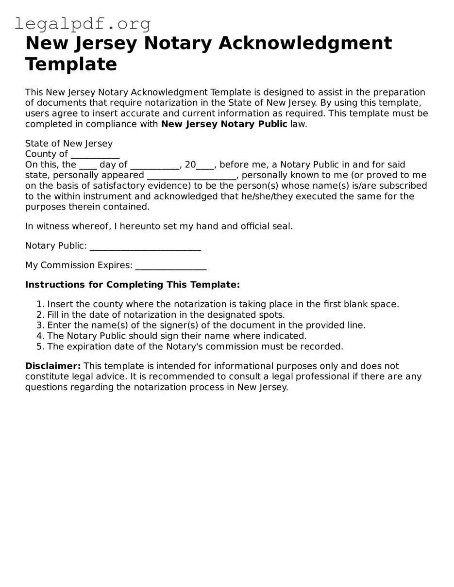 Valid  Notary Acknowledgement Template for New Jersey