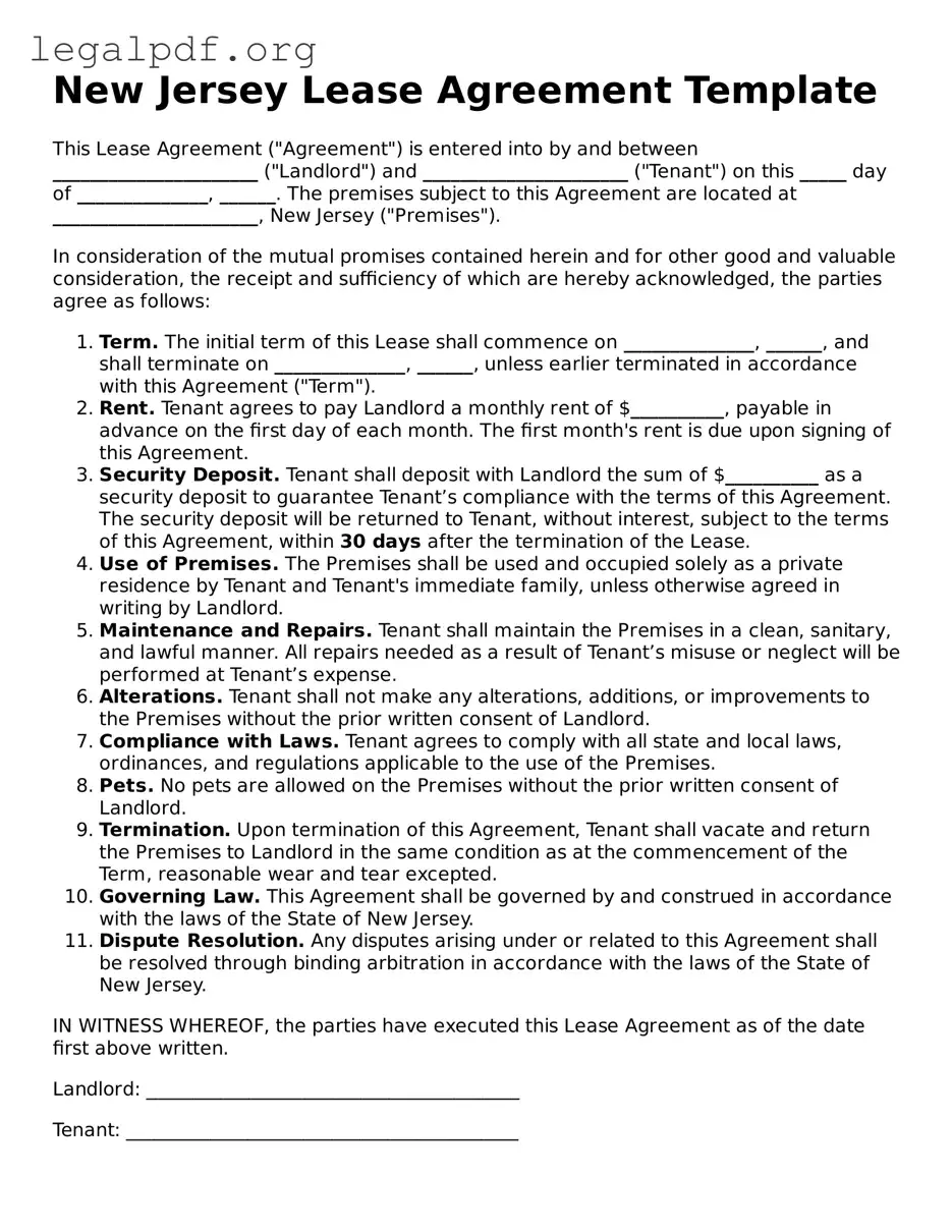 Valid  Lease Agreement Template for New Jersey