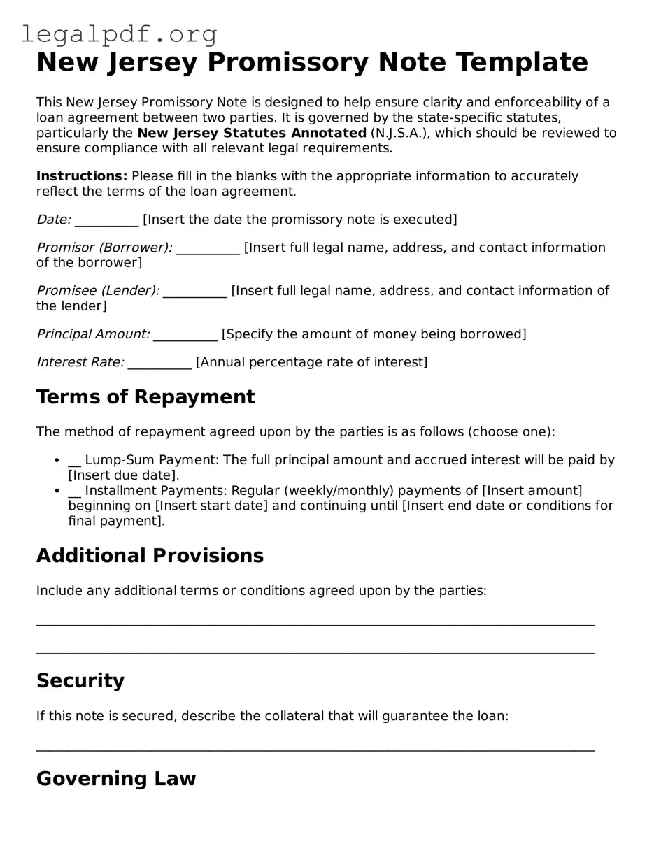 Valid  Promissory Note Template for New Jersey