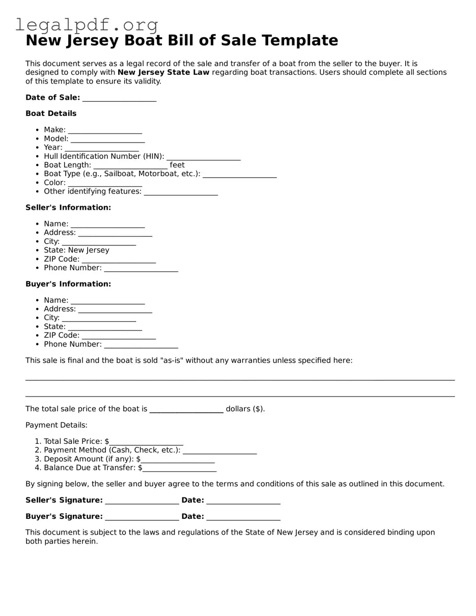 Valid  Boat Bill of Sale Template for New Jersey