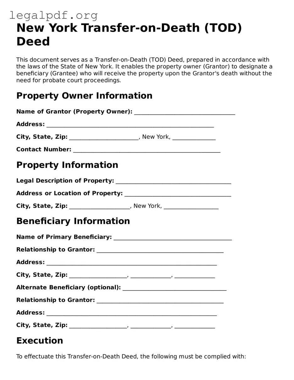 Valid  Transfer-on-Death Deed Template for New York