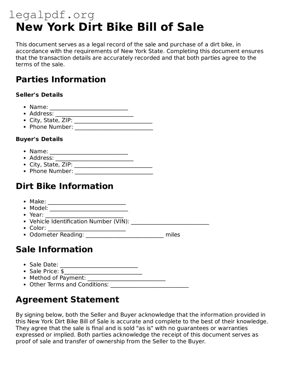 Valid  Dirt Bike Bill of Sale Template for New York