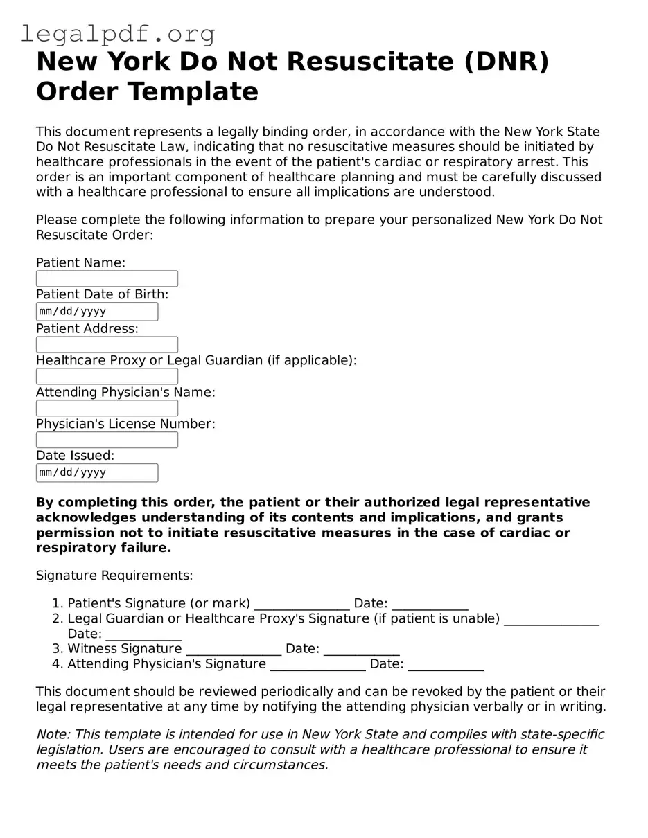 Valid  Do Not Resuscitate Order Template for New York