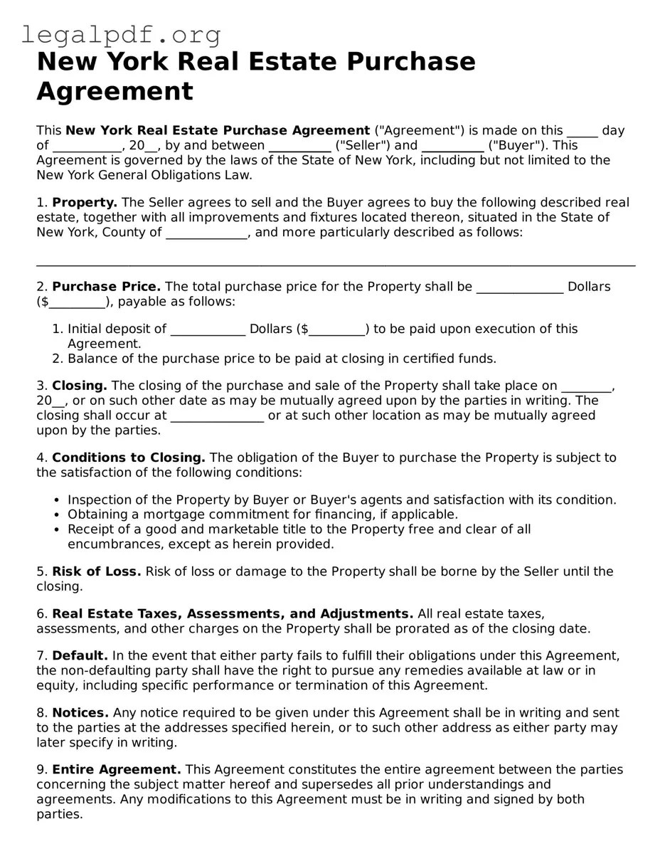 Valid  Real Estate Purchase Agreement Template for New York