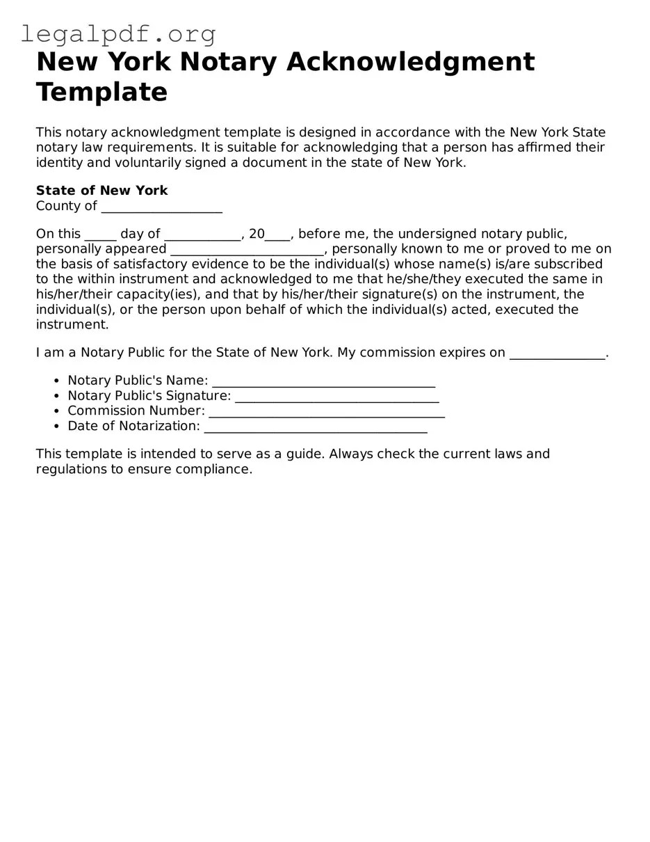 Valid  Notary Acknowledgement Template for New York