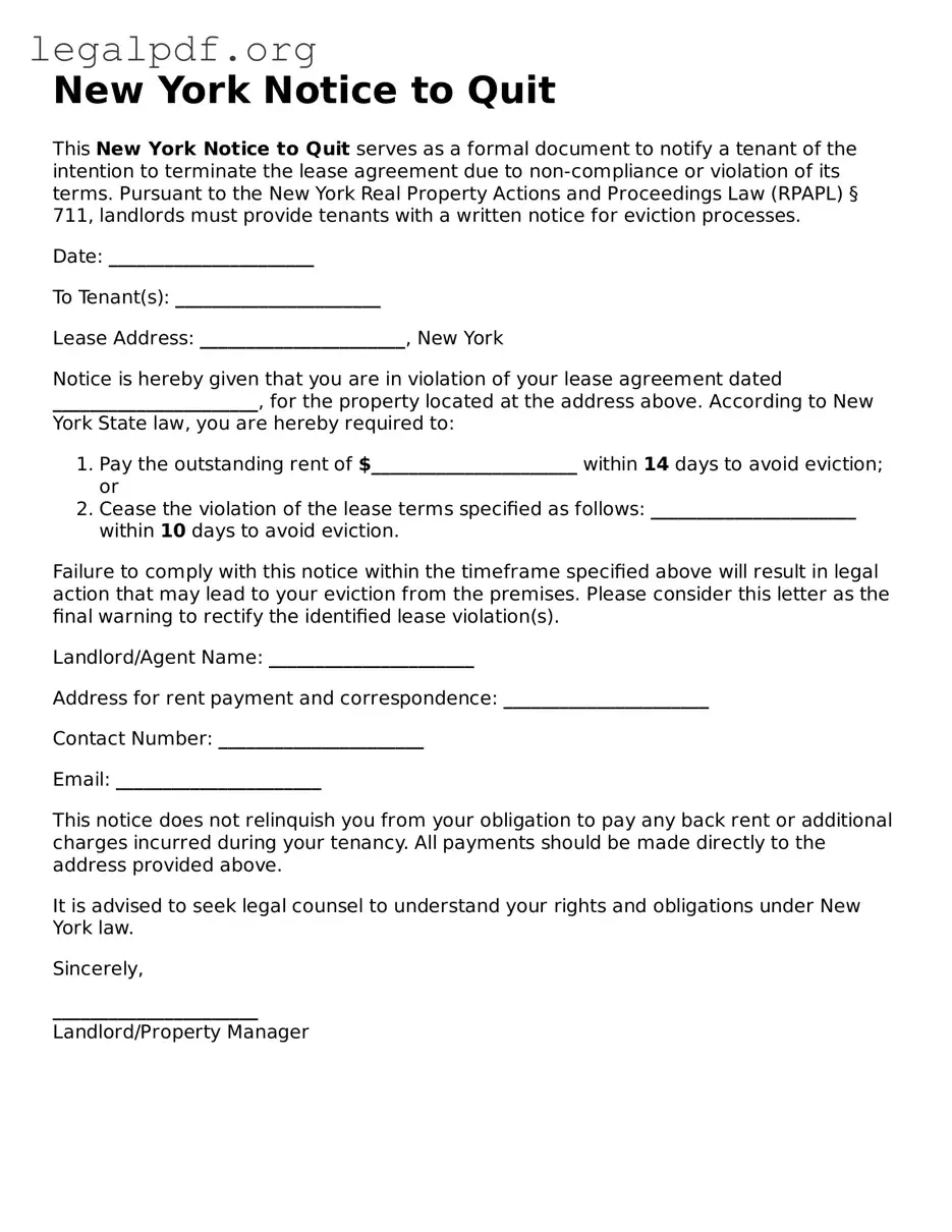 Valid  Notice to Quit Template for New York