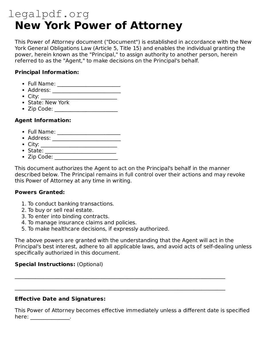 Valid  Power of Attorney Template for New York