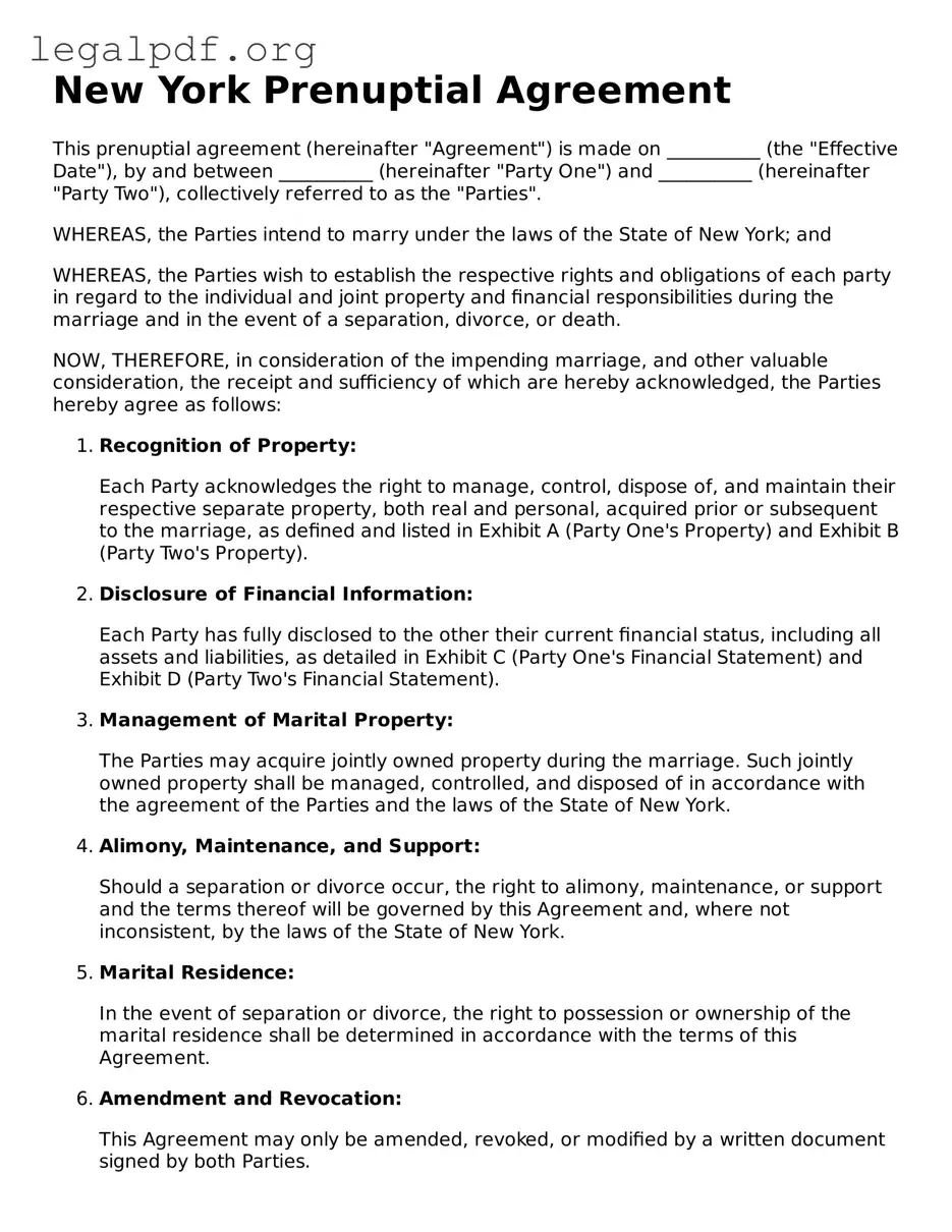 Valid  Prenuptial Agreement Template for New York