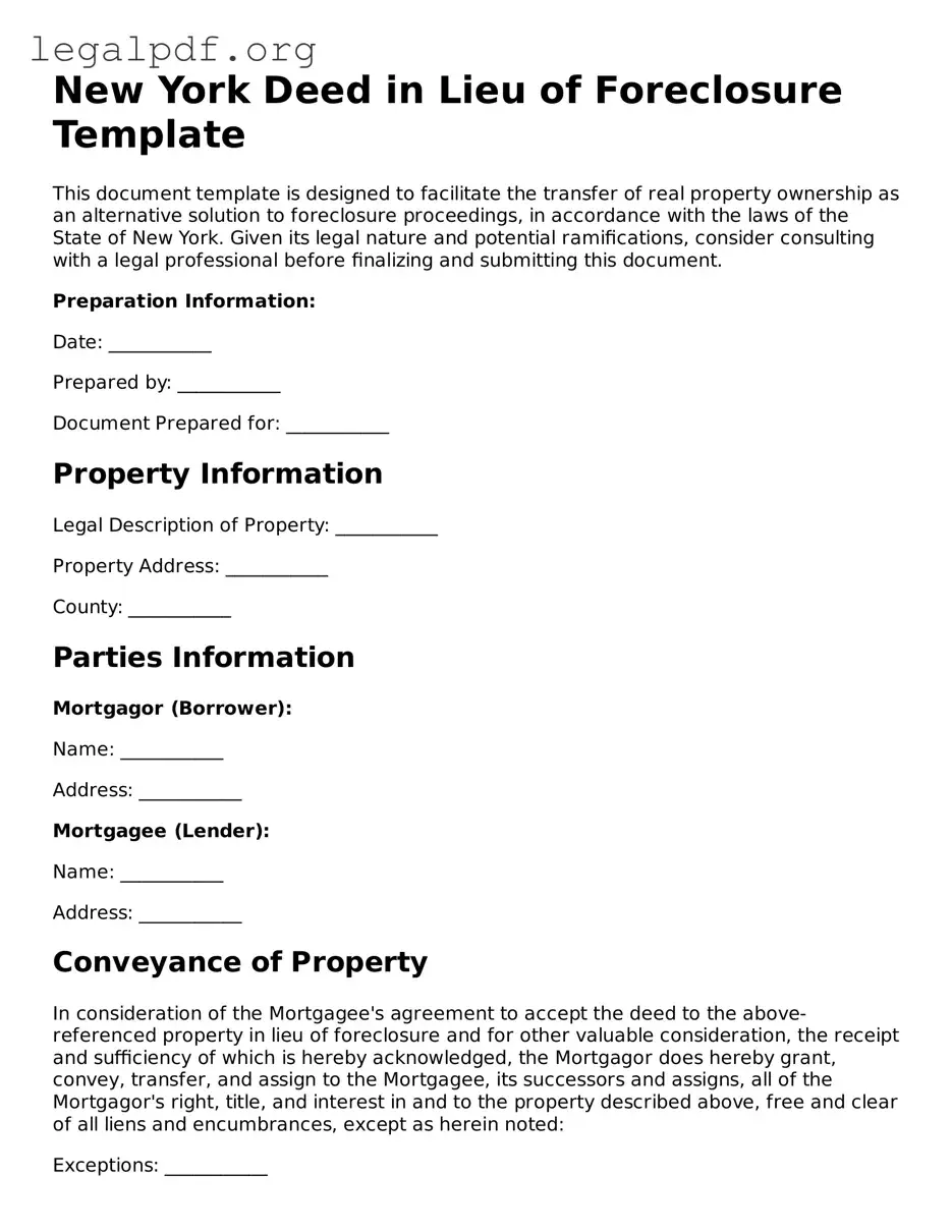 Valid  Deed in Lieu of Foreclosure Template for New York
