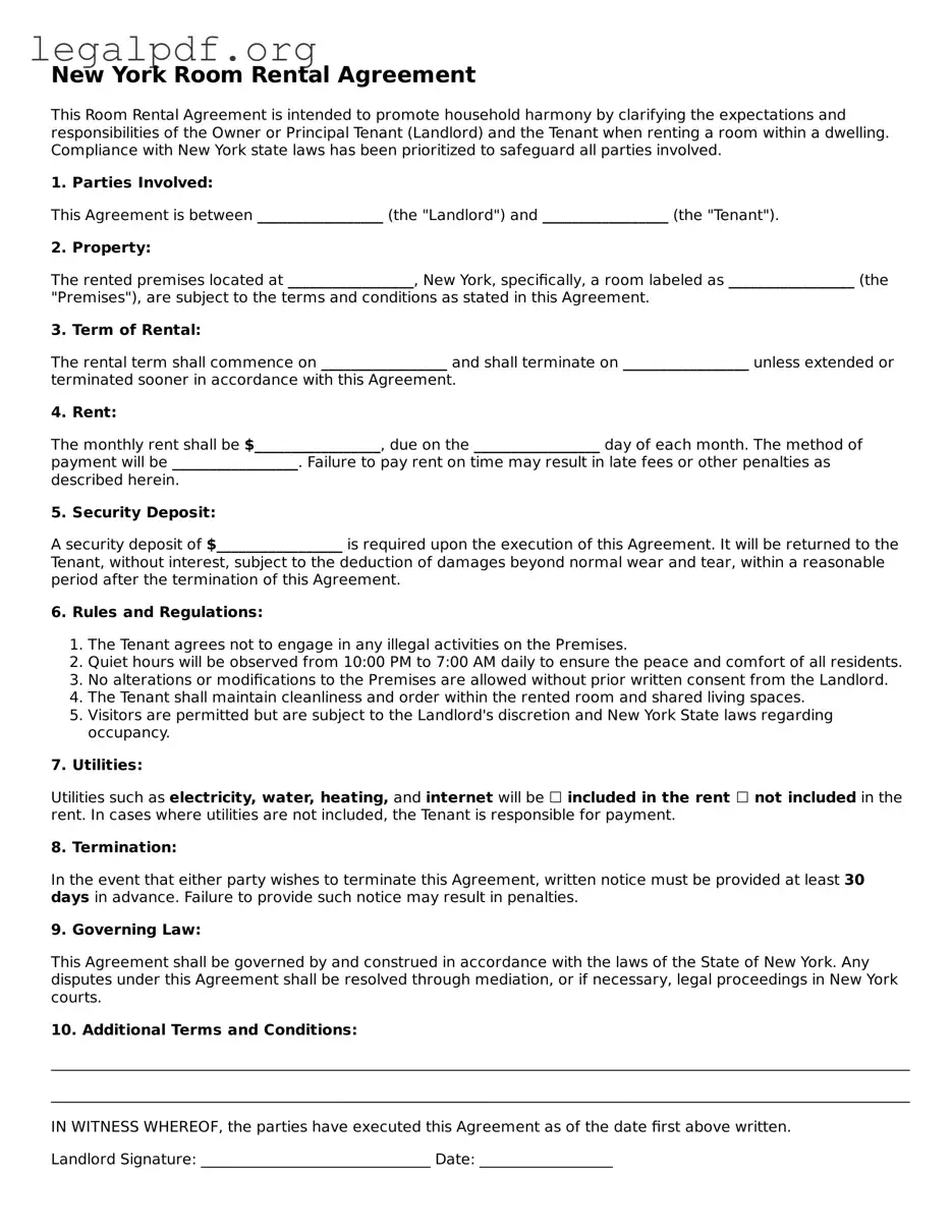 Valid  Room Rental Agreement Template for New York