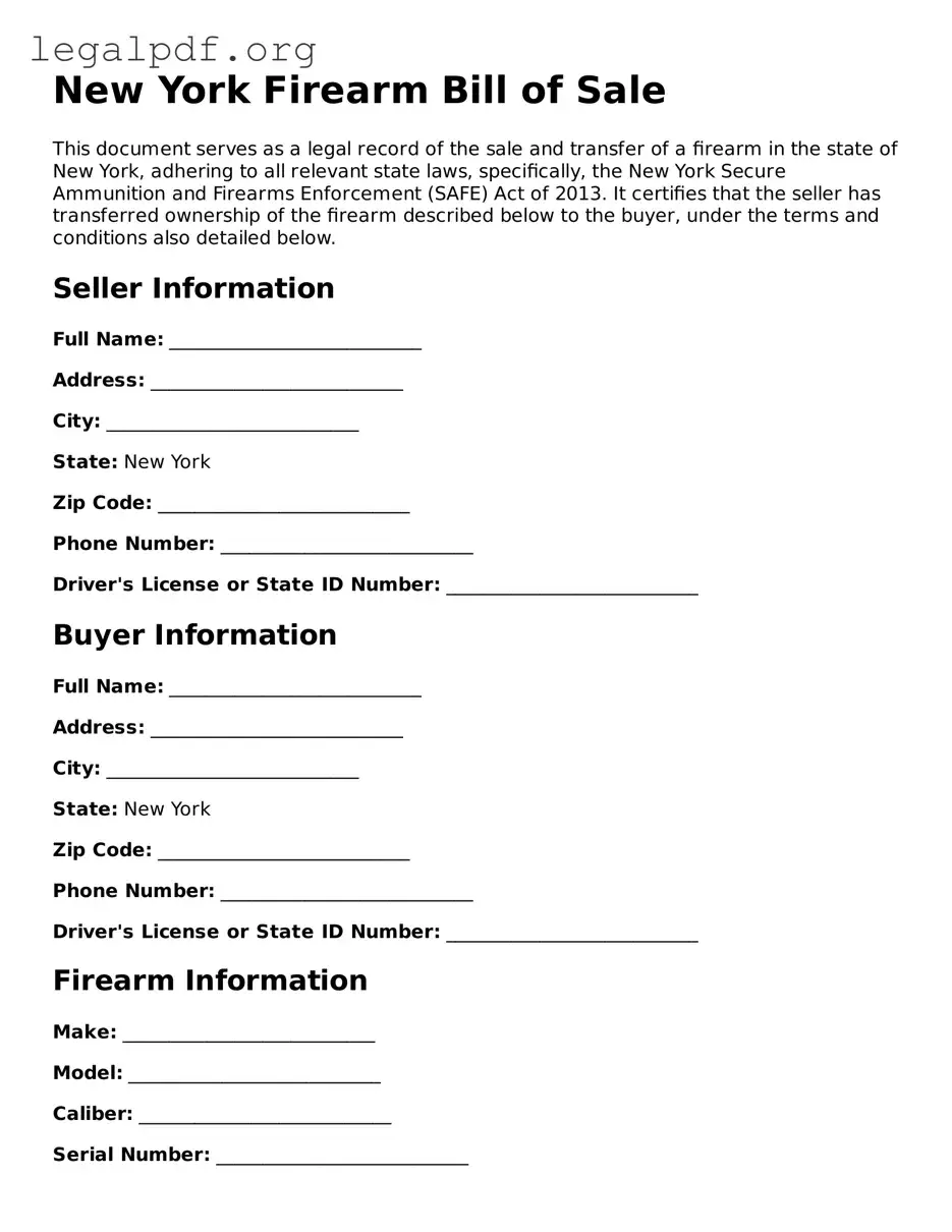 Valid  Firearm Bill of Sale Template for New York