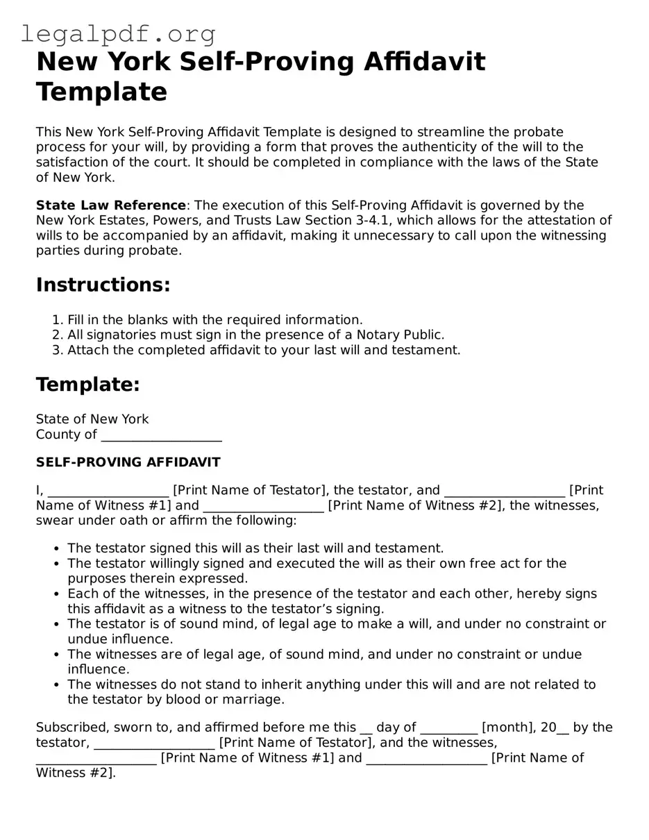 Valid  Self-Proving Affidavit Template for New York