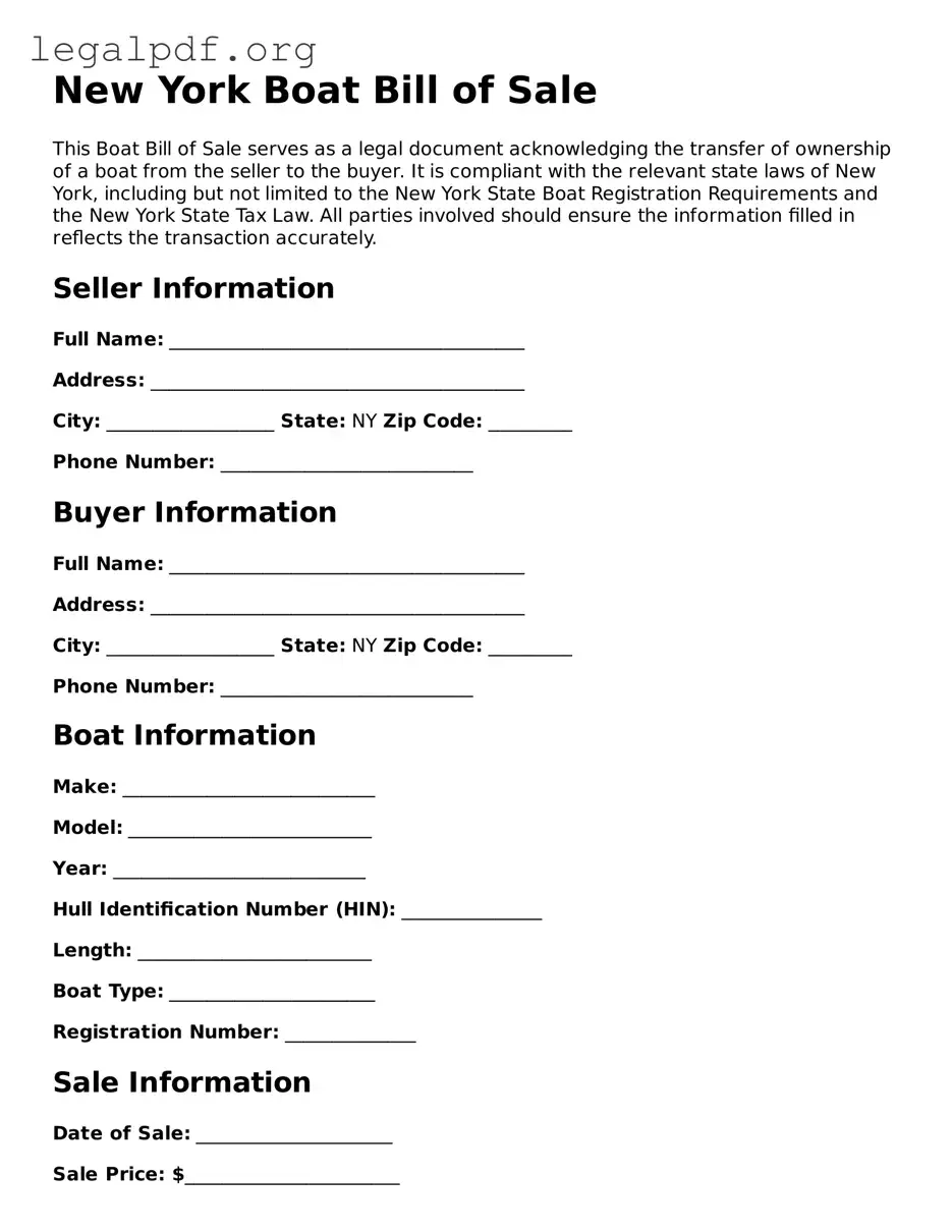 Valid  Boat Bill of Sale Template for New York