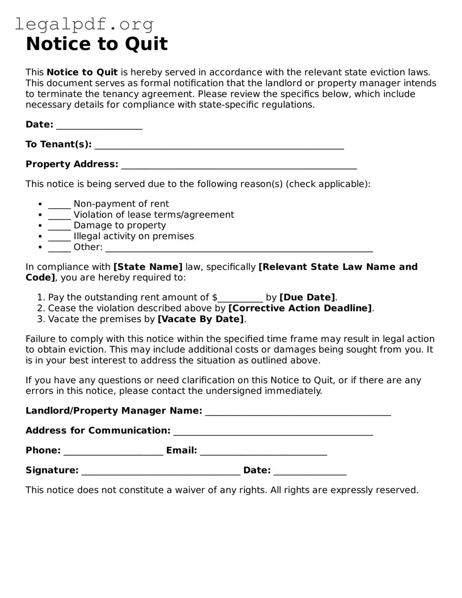 Blank Notice to Quit Document