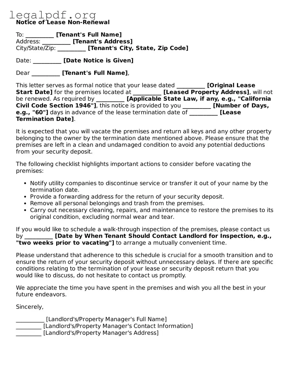 Blank Notice of Lease Non-Renewal Document
