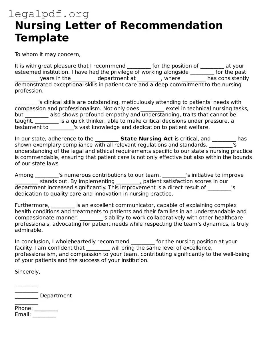 Blank Nursing Letter of Recommendation Document