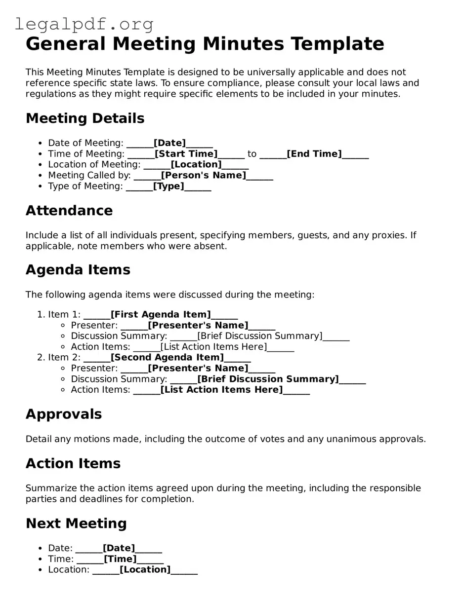 Blank Meeting Minutes Document