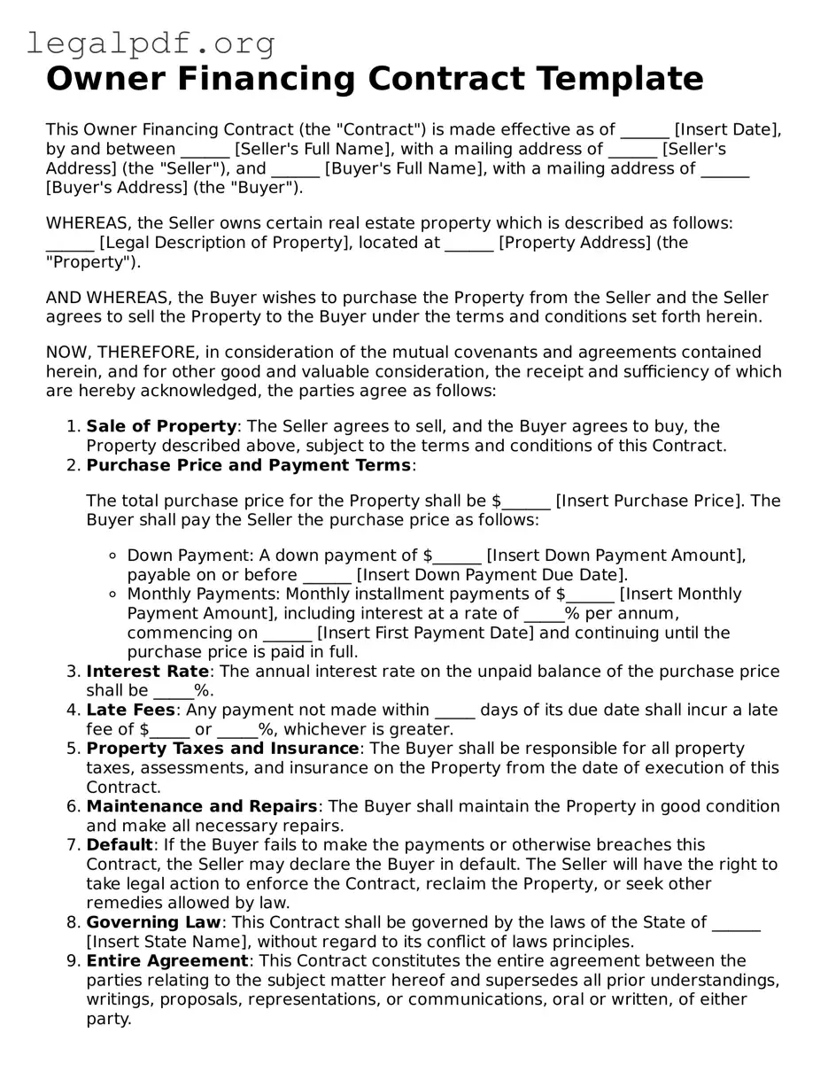 Blank Owner Financing Contract Document