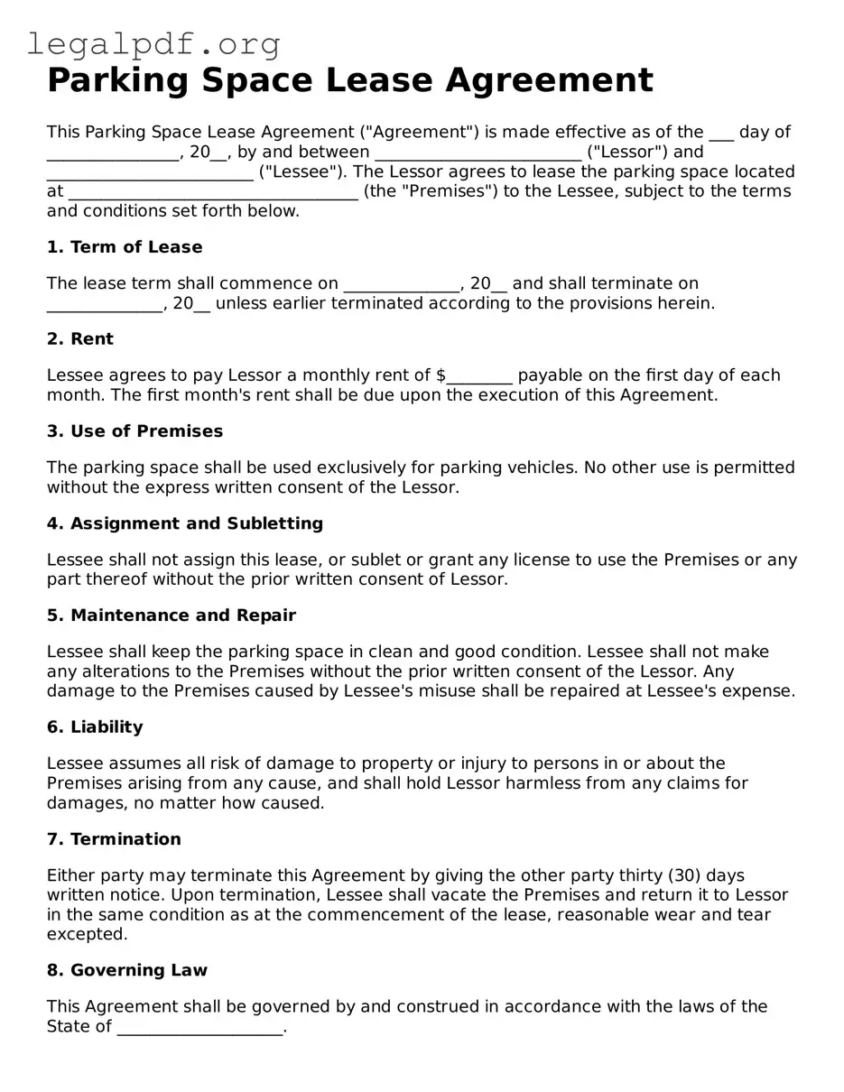 Blank Parking Space Lease Agreement Document