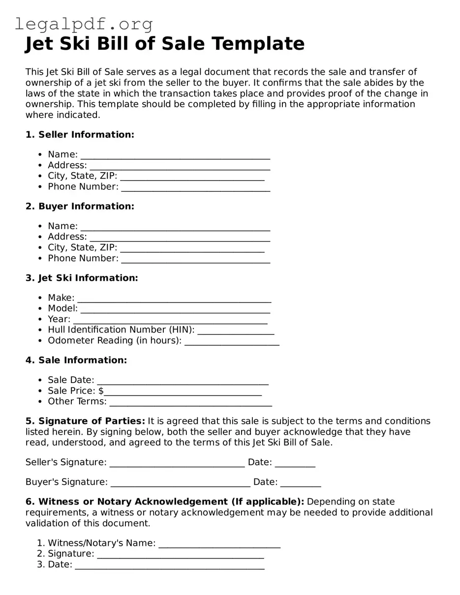 Blank Jet Ski Bill of Sale Document