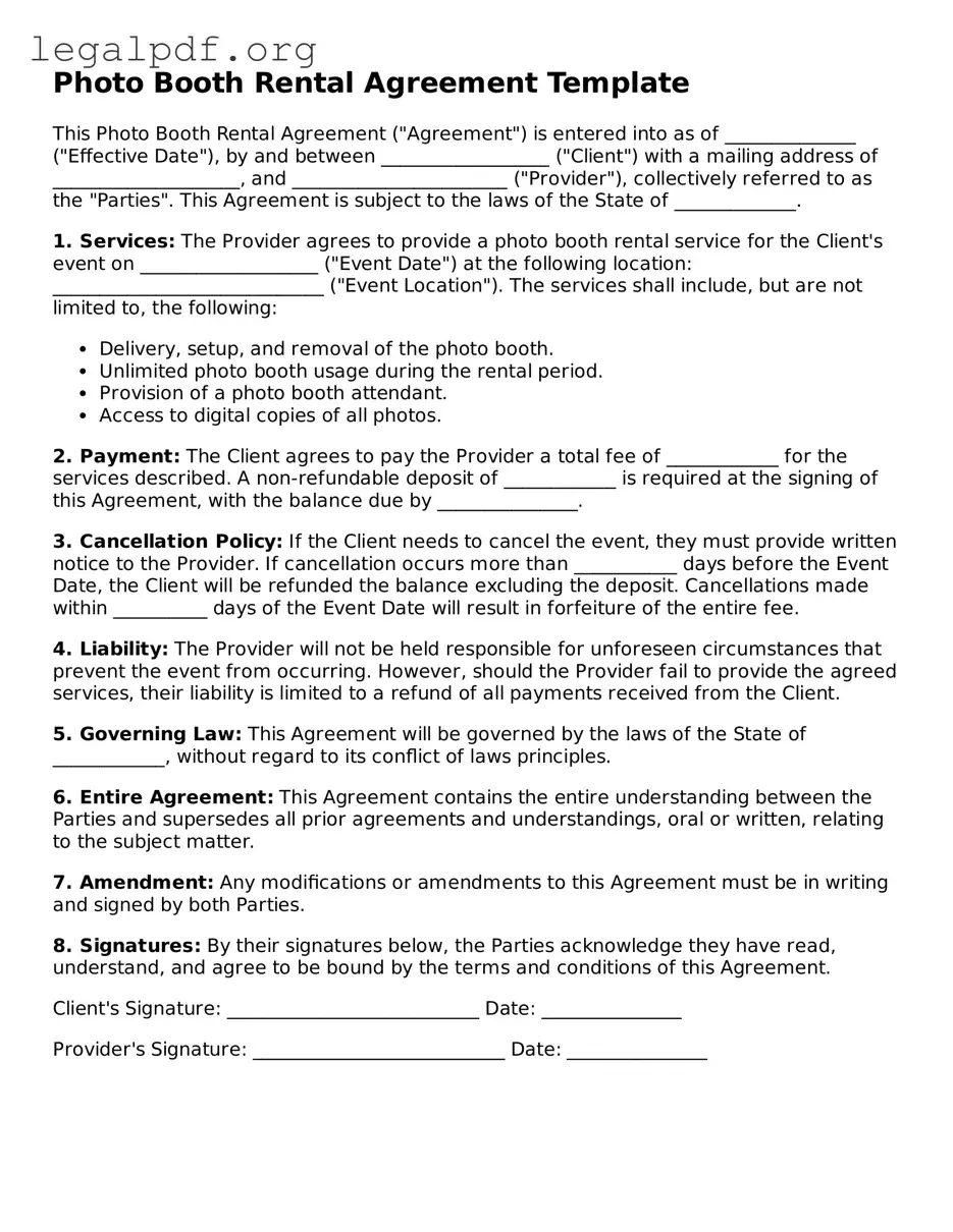 Blank Photo Booth Rental Agreement Document