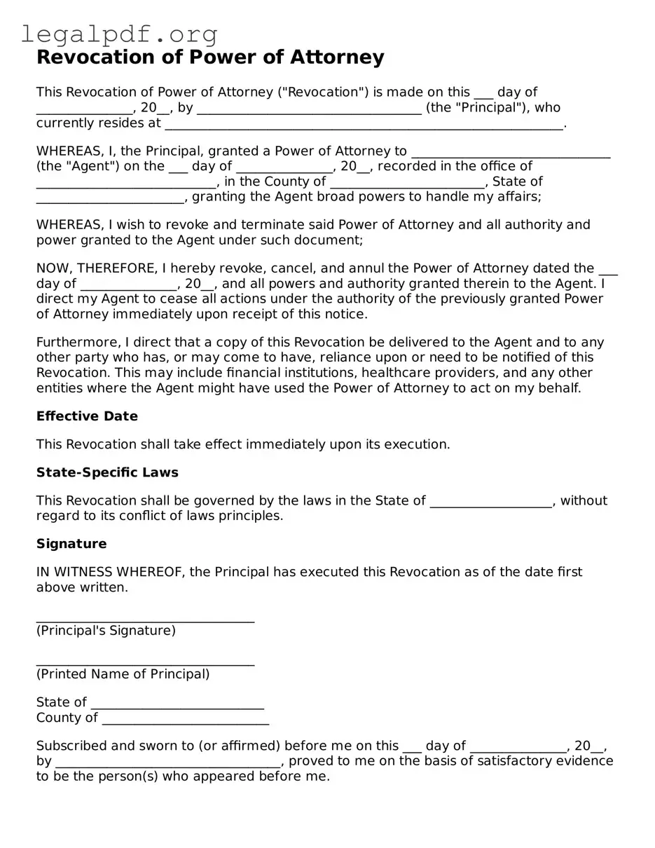 Blank Revocation of Power of Attorney Document
