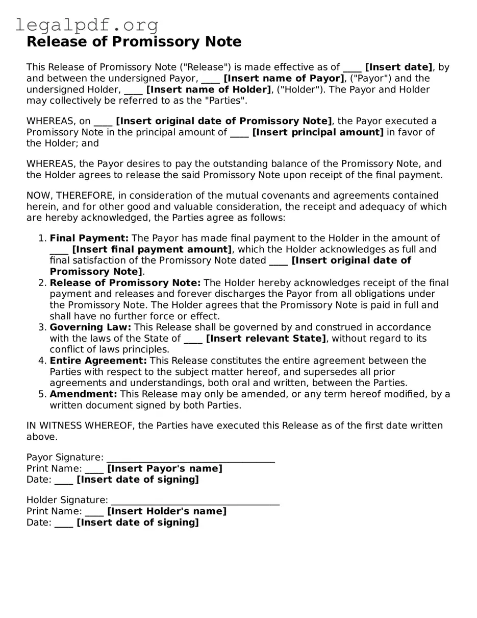 Blank Release of Promissory Note Document