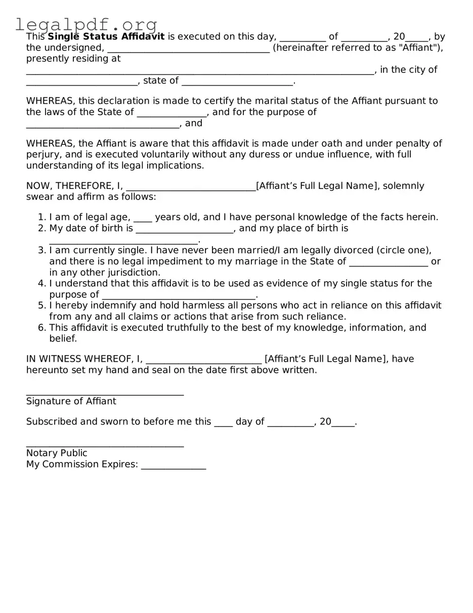 Blank Single Status Affidavit Document