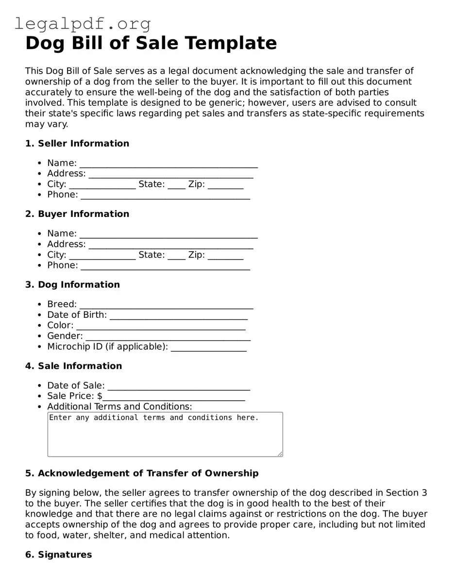 Blank Dog Bill of Sale Document