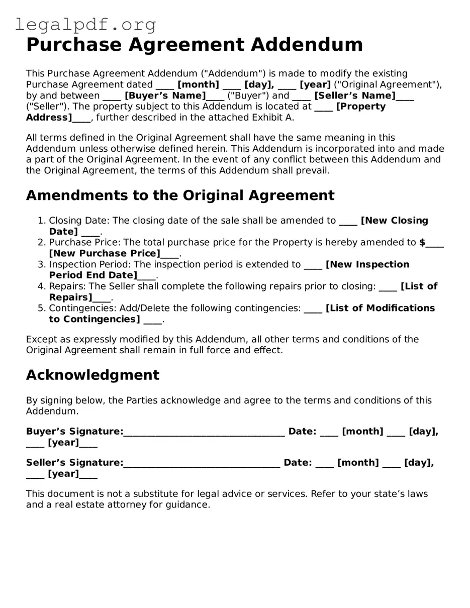 Blank Purchase Agreement Addendum Document
