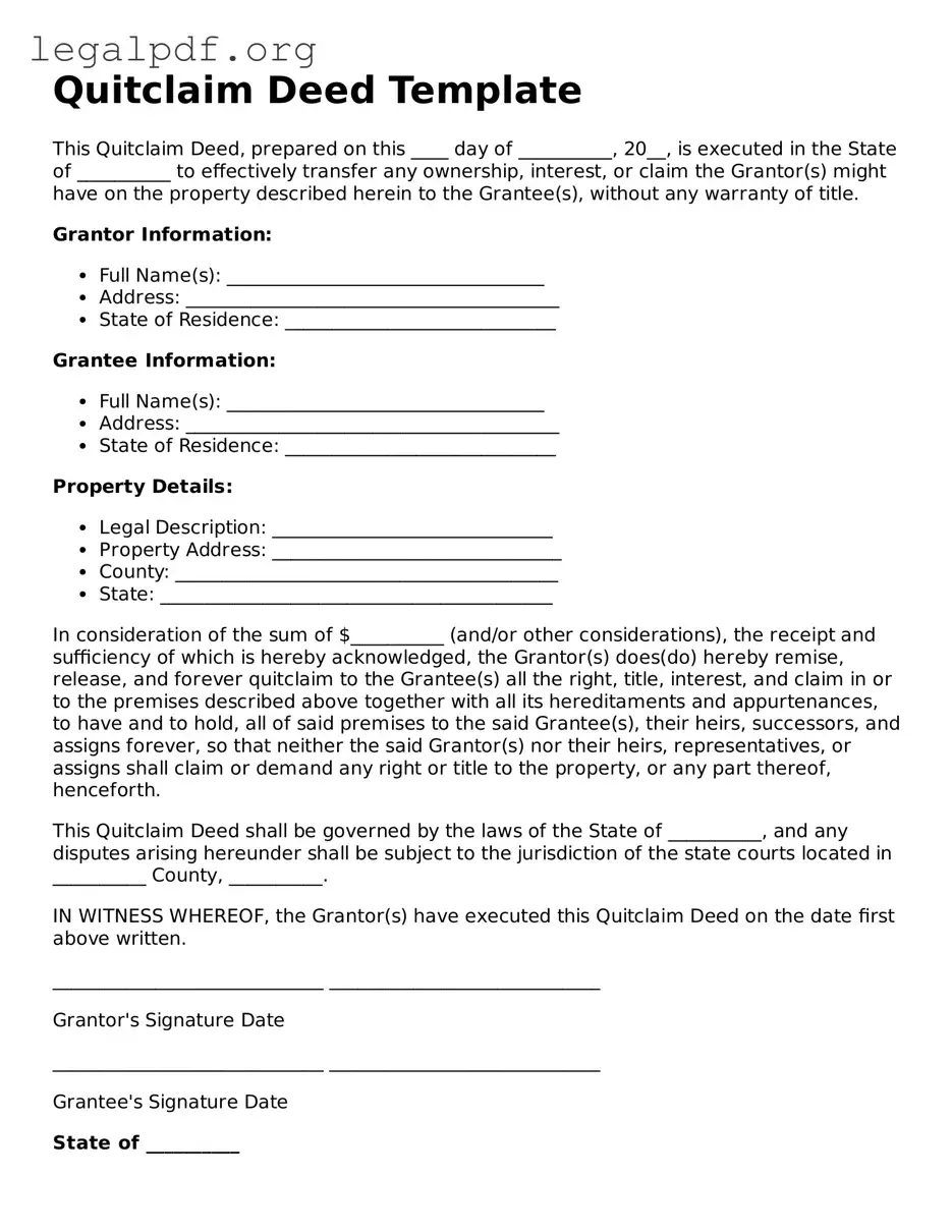 Blank Quitclaim Deed Document