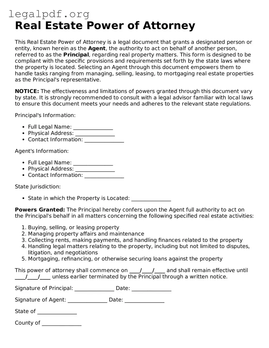 Blank Real Estate Power of Attorney Document