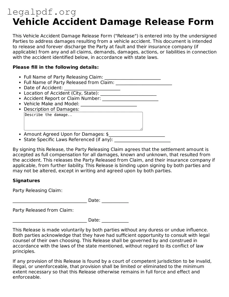 Blank Vehicle Accident Damage Release Document
