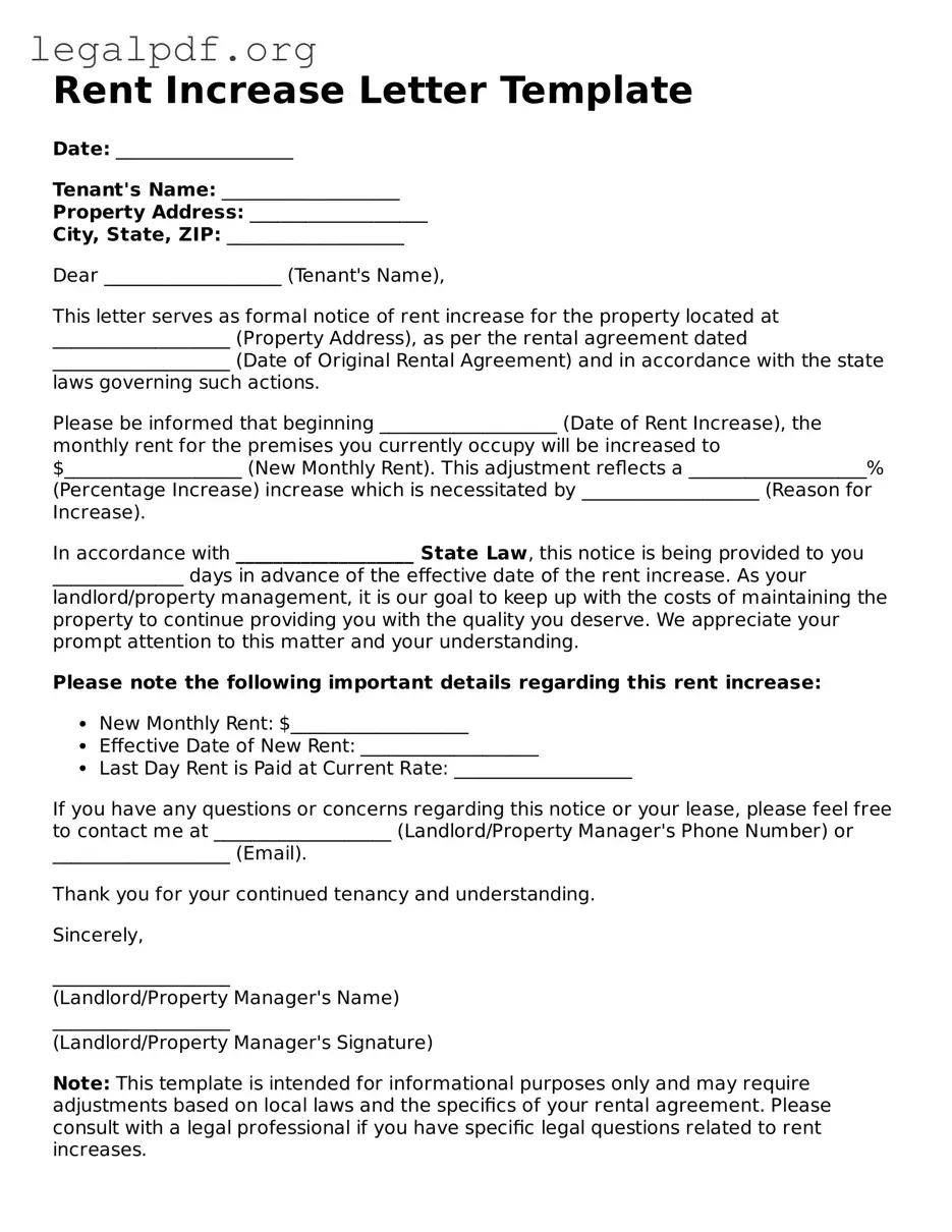 Blank Rent Increase Letter Document