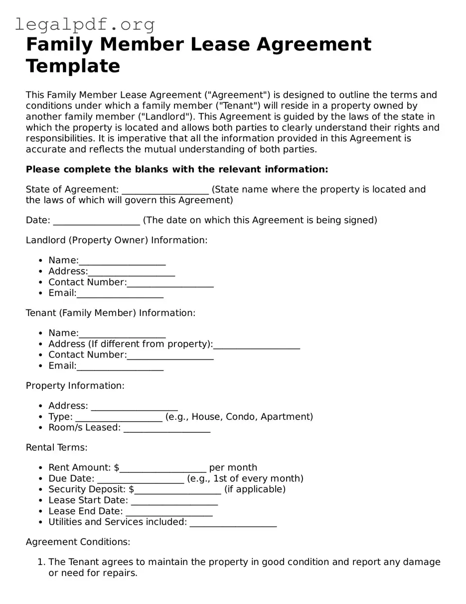 Blank Family Member Lease Agreement Document