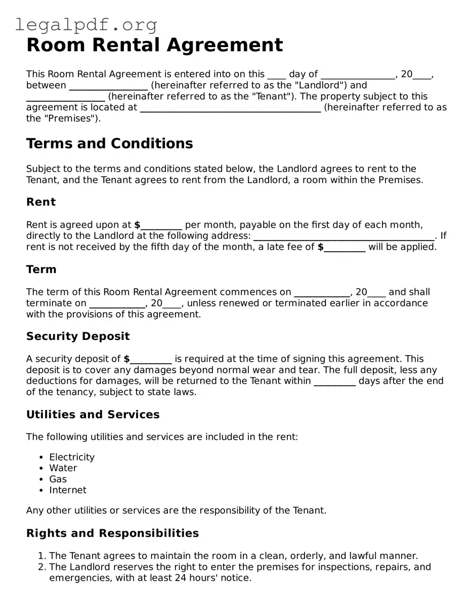 Blank Room Rental Agreement Document