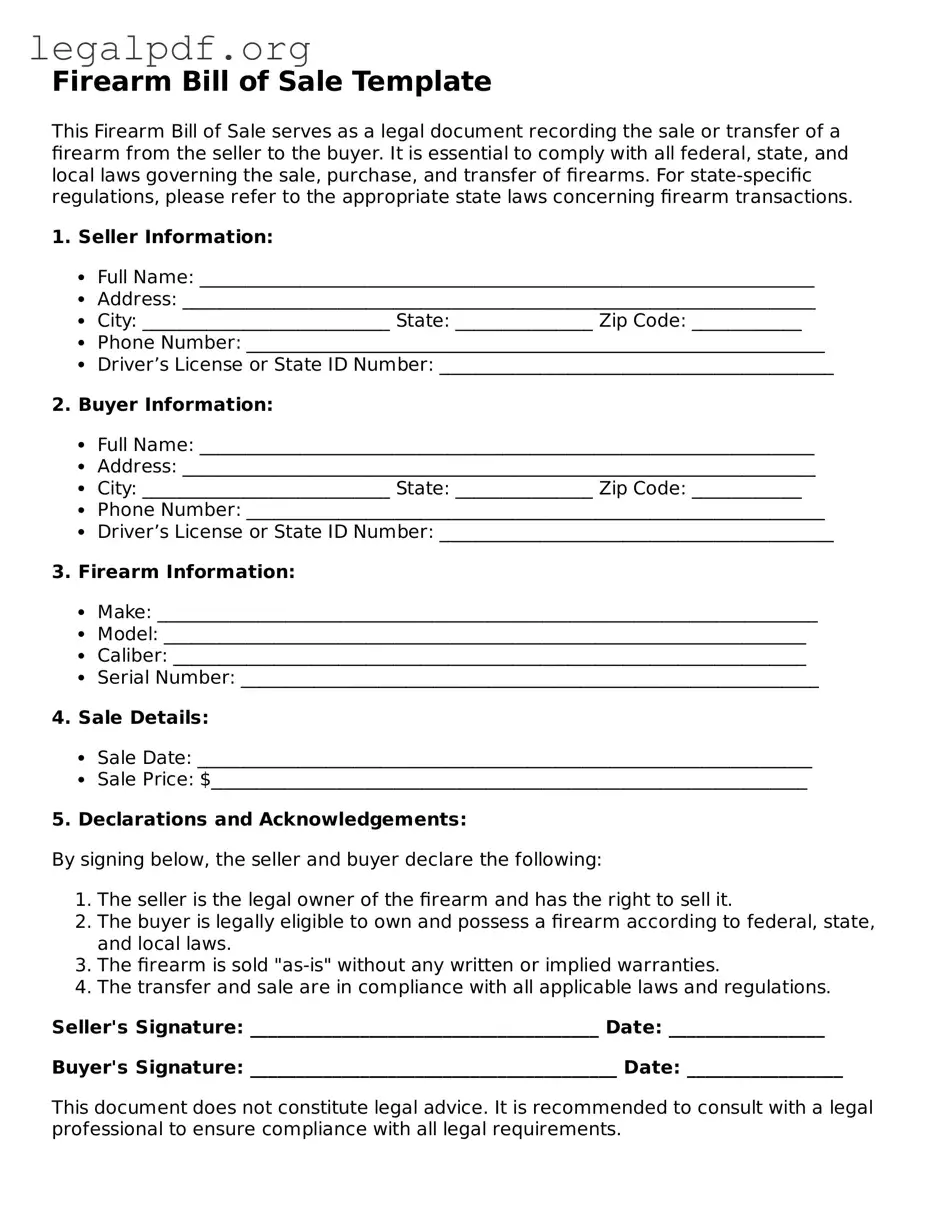Blank Firearm Bill of Sale Document