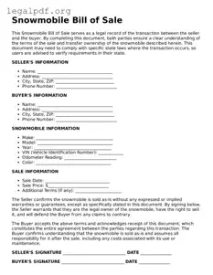 Blank Snowmobile Bill of Sale Document