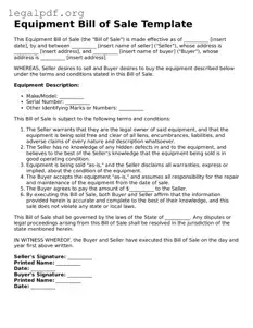 Blank Equipment Bill of Sale Document