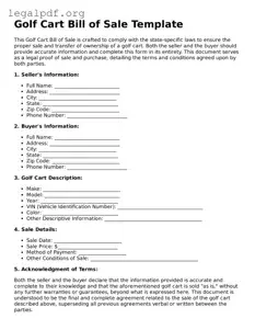 Blank Golf Cart Bill of Sale Document
