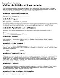 Valid  Articles of Incorporation Template for California