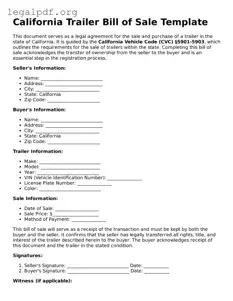 Valid  Trailer Bill of Sale Template for California