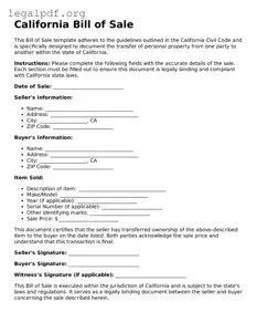 Valid  Bill of Sale Template for California