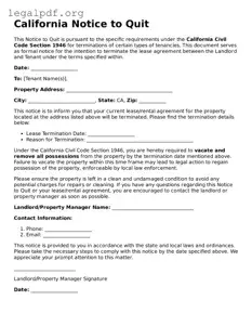 Valid  Notice to Quit Template for California